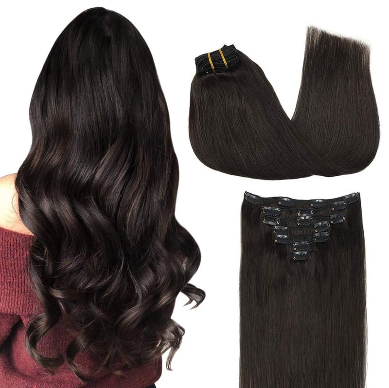 Goo-Goo GOO GOO Clip in Hair Extensions Real Human Hair, Remy Human Hair Extensions Clip ins for Women, Natural Human Hair, 20inch 120g 7Pcs, 2 Dark Brown - Image 1